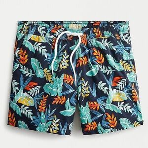 J Crew 6” eco swim trunk in tropical print navy background  Sz XL NWOT
